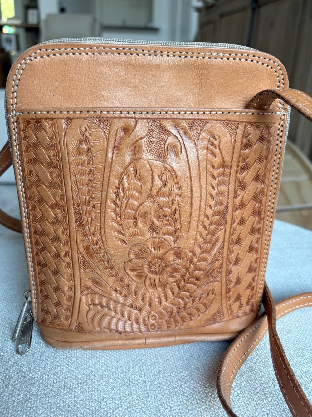 Hand-Tooled Leather Crossbody Bag - Picture 2 of 9
